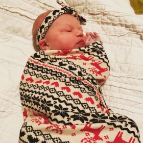 Sweet baby girl, swaddled and ready to go home after being born at Katy Birth Center.